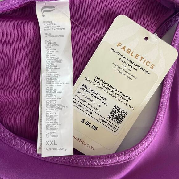 Fabletics Trinity High Impact Sports Bra in Bright Fig Women’s NEW - Size XXL - Picture 3 of 3